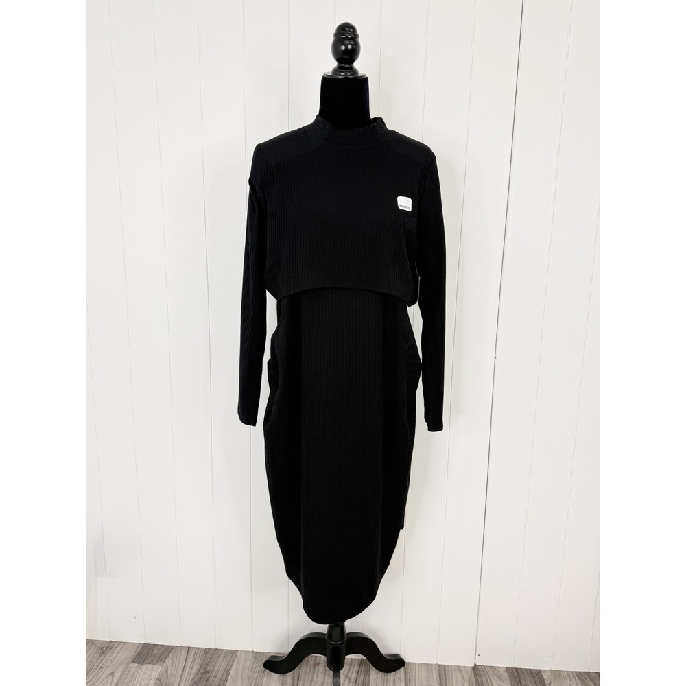 Time and Tru Black 2-Piece Ribbed Maternity Dress NWT Women Size S 4-6 Mock Neck